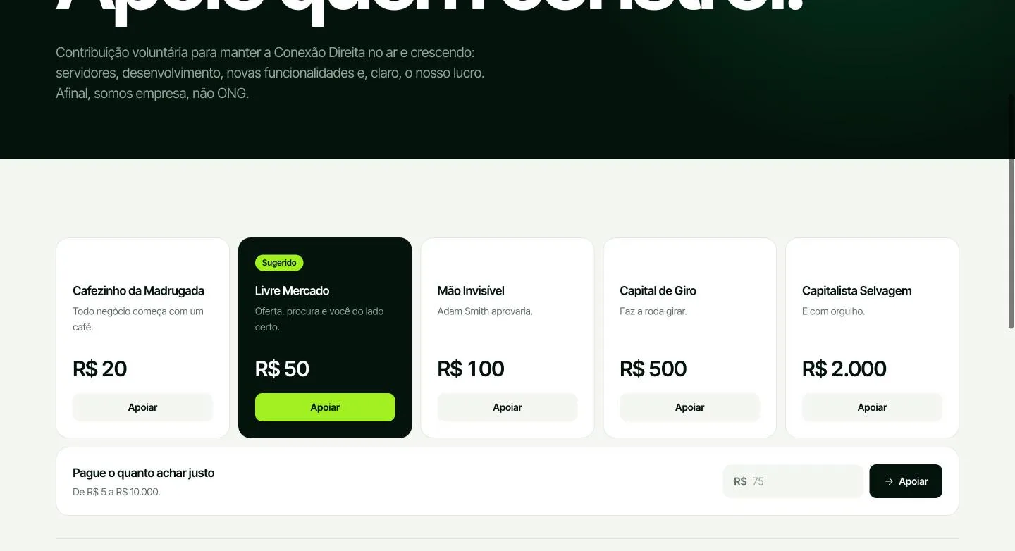 Página Apoie a Conexão Direita