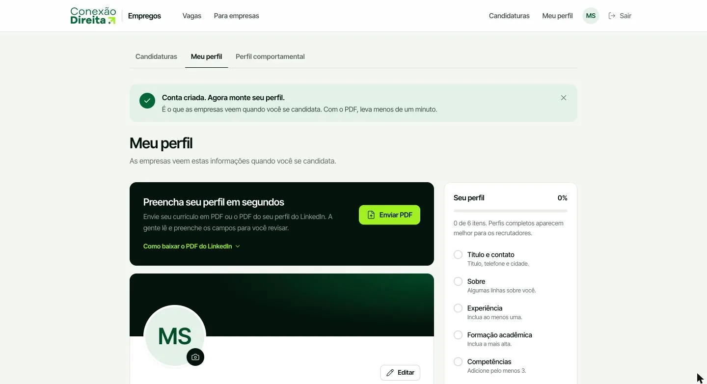 Cartão para enviar o PDF no Meu perfil