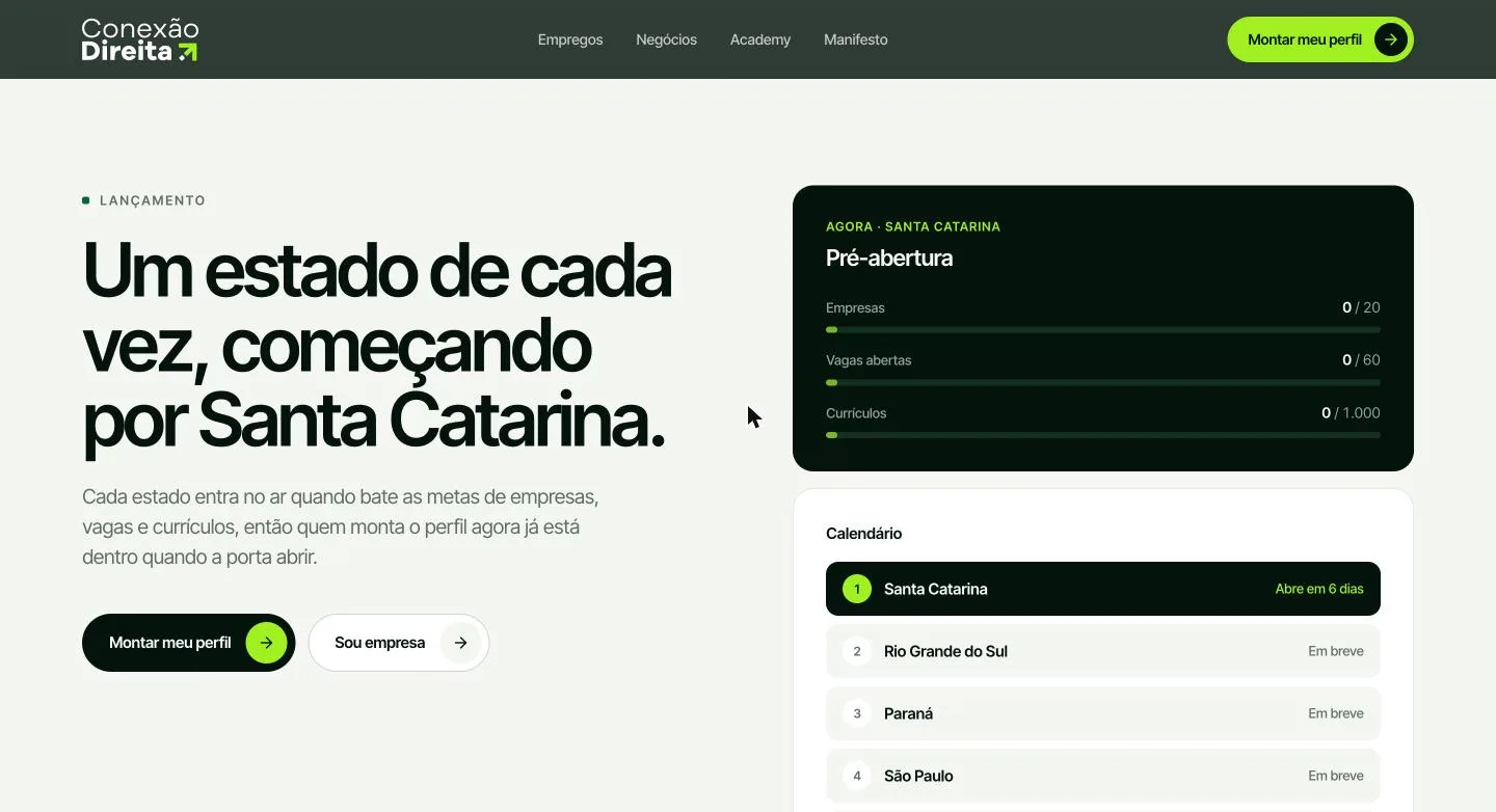 Calendário de lançamento na página inicial