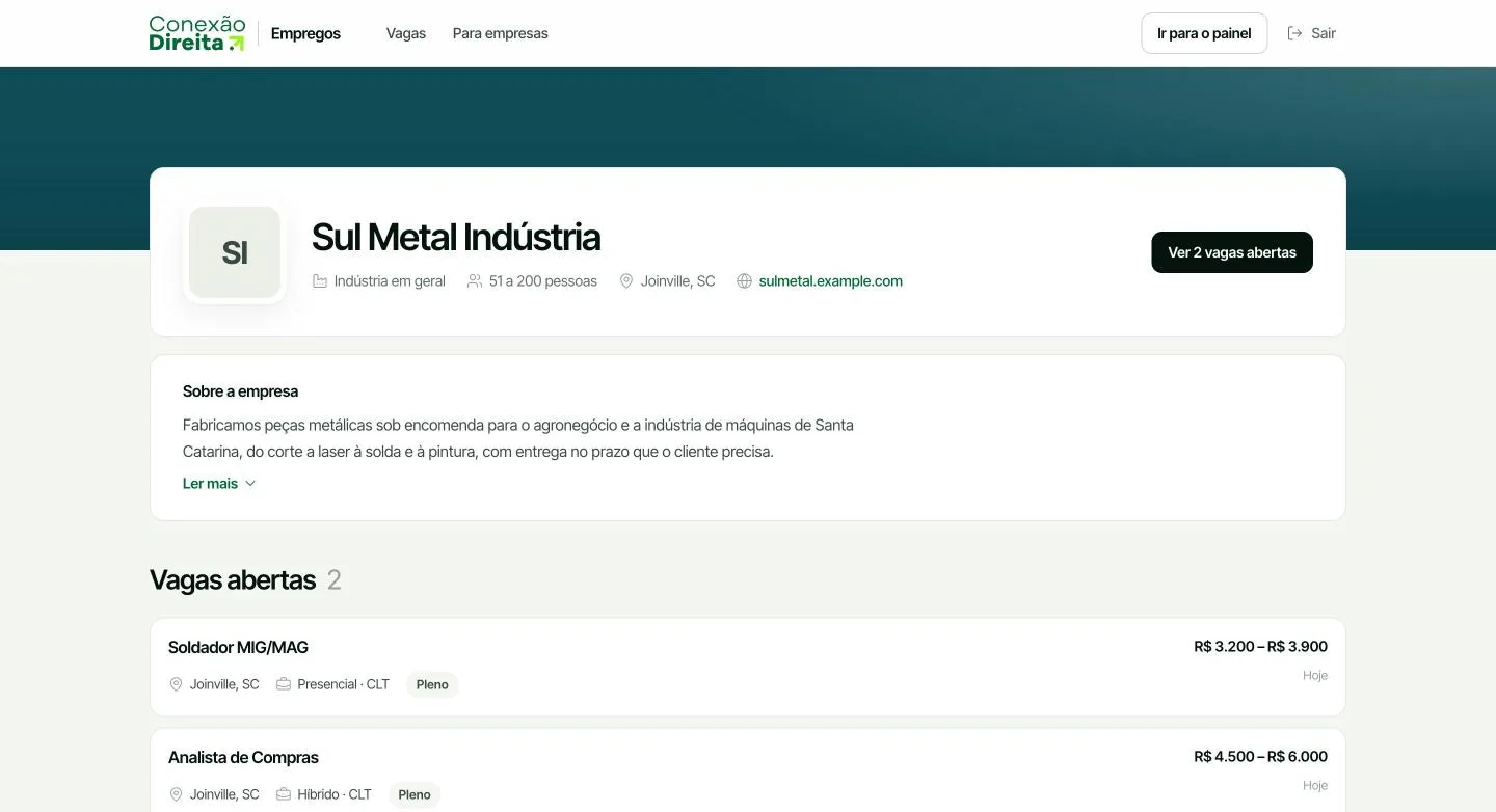 Página de carreira de uma empresa