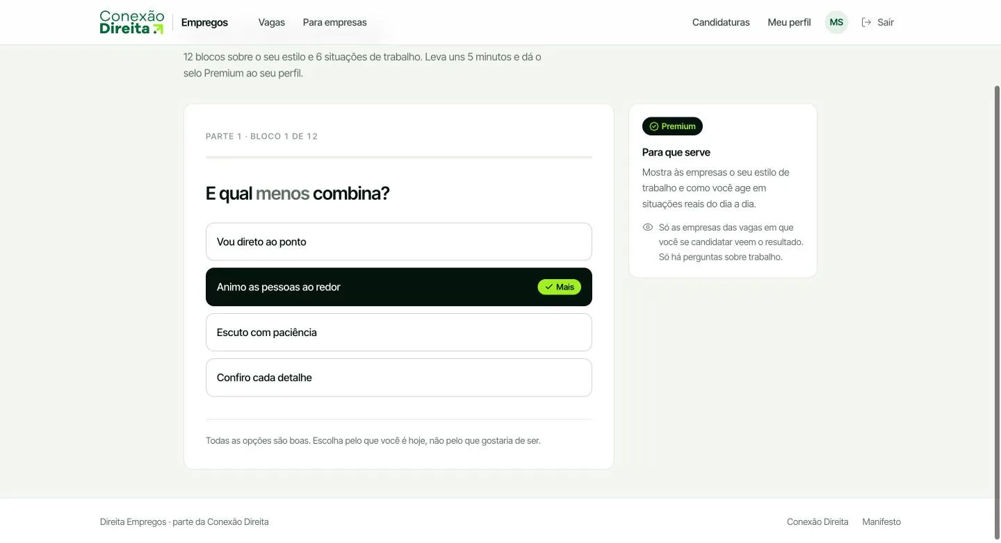 Bloco do questionário de estilo